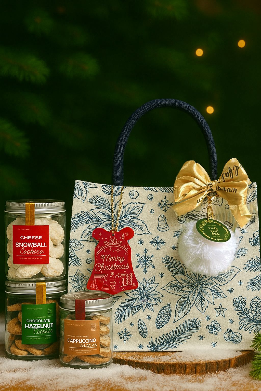 Winter Wonderland Christmas hamper — highly requested gift with 2 regular jars and 1 small jar in a reusable festive bag