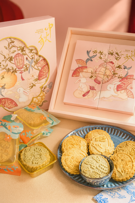 Elegant Mid-Autumn Mooncookies in blush pink festive packaging